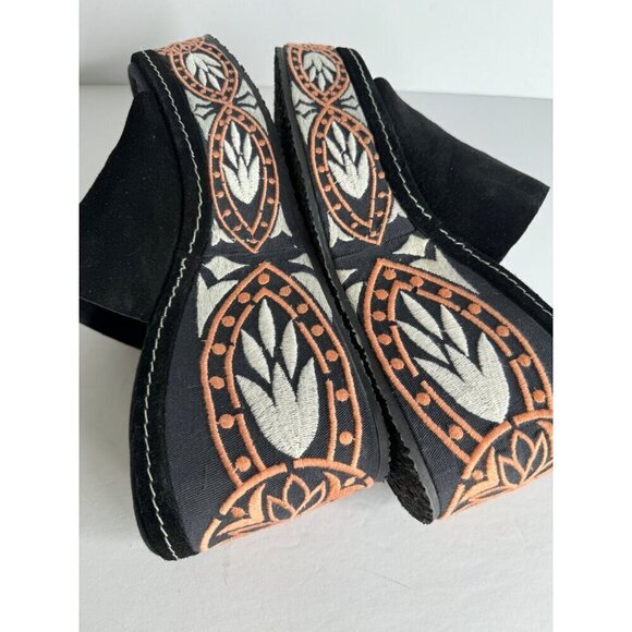 Free People Black Embroidered Tomorrow Wedge Platform Mules Size 37 US 6.5 NEW - Picture 7 of 8